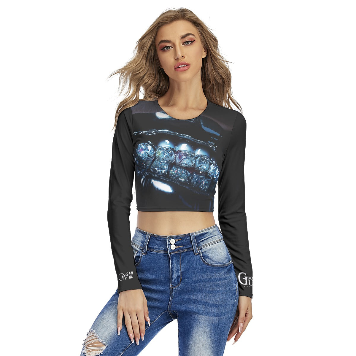 All-Over Print Women's Round Neck Crop Top T-Shirt