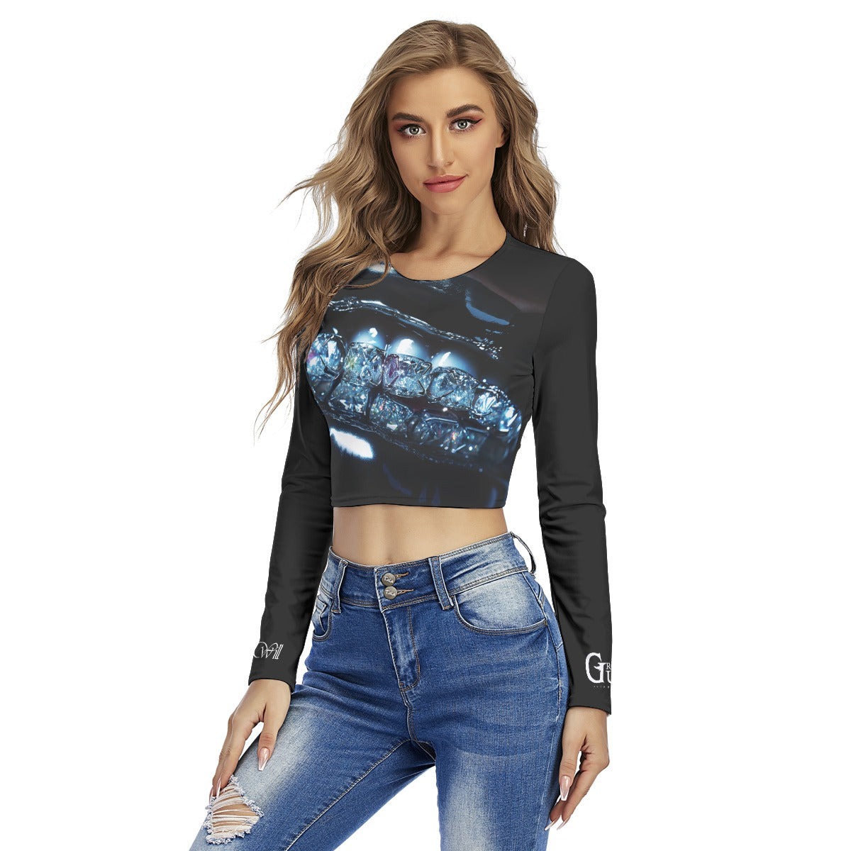 All-Over Print Women's Round Neck Crop Top T-Shirt