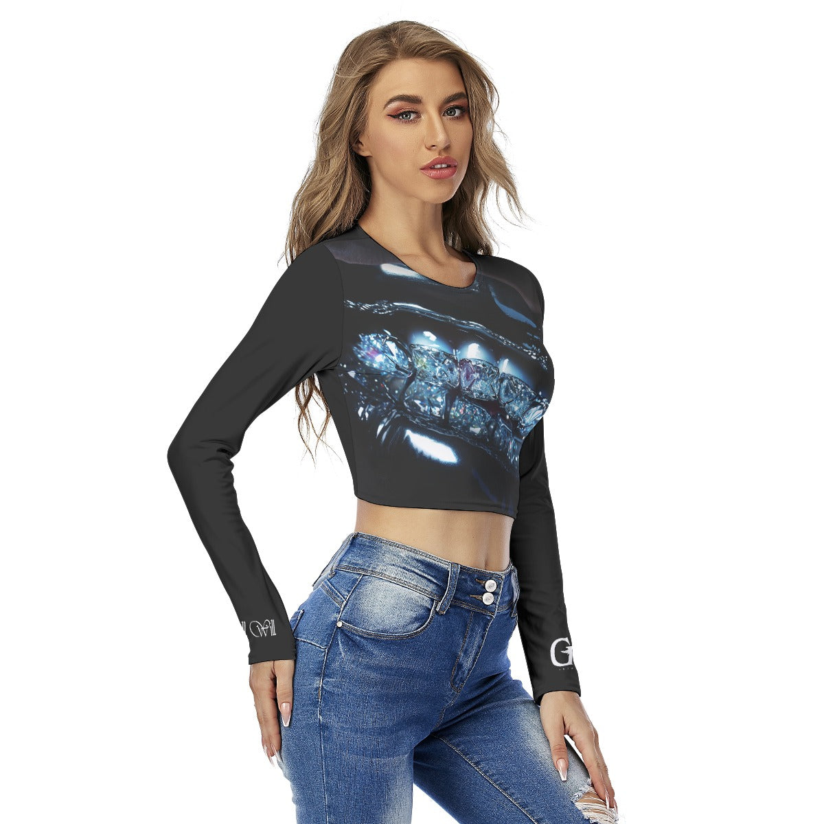 All-Over Print Women's Round Neck Crop Top T-Shirt